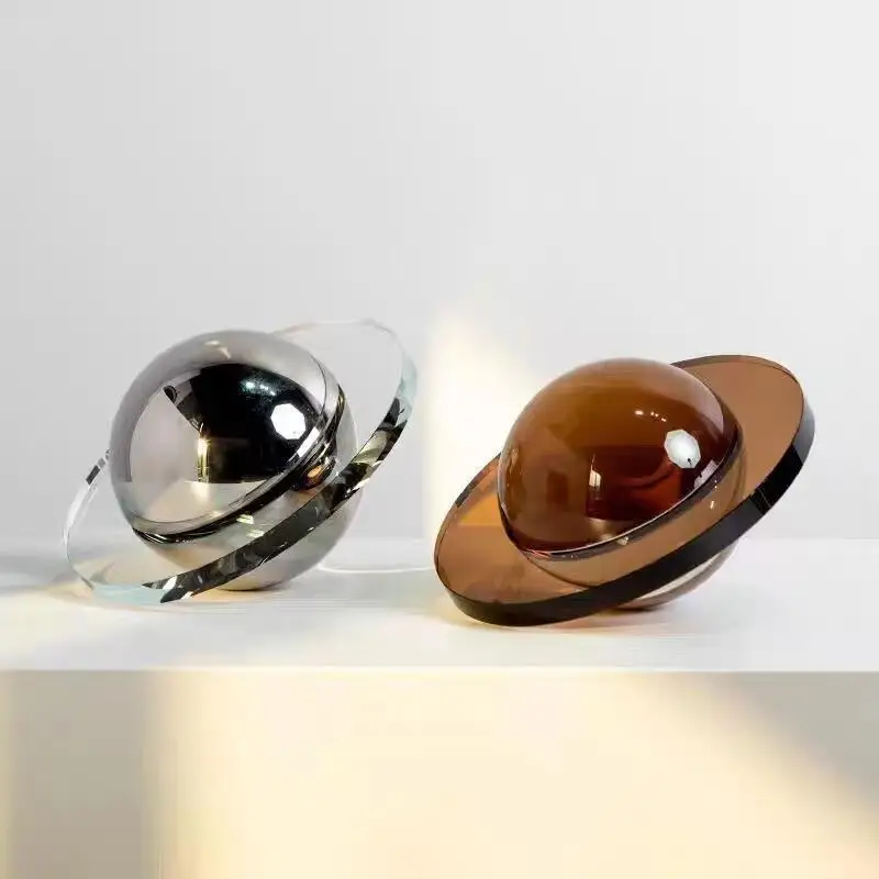 Celestial Sphere Decorative Glass Art Piece – Modern Orb with Ring