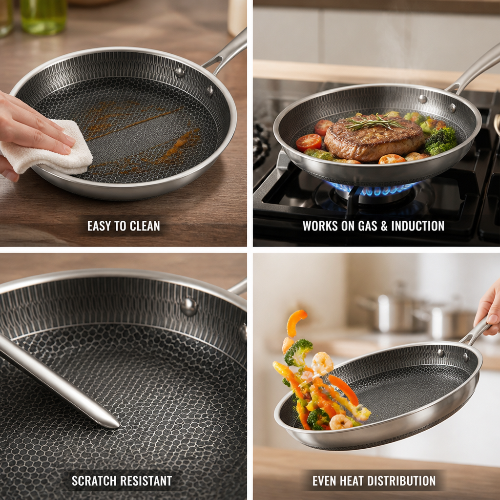 Coating-Free Stainless Steel Wok & Frying Pan (26 cm)