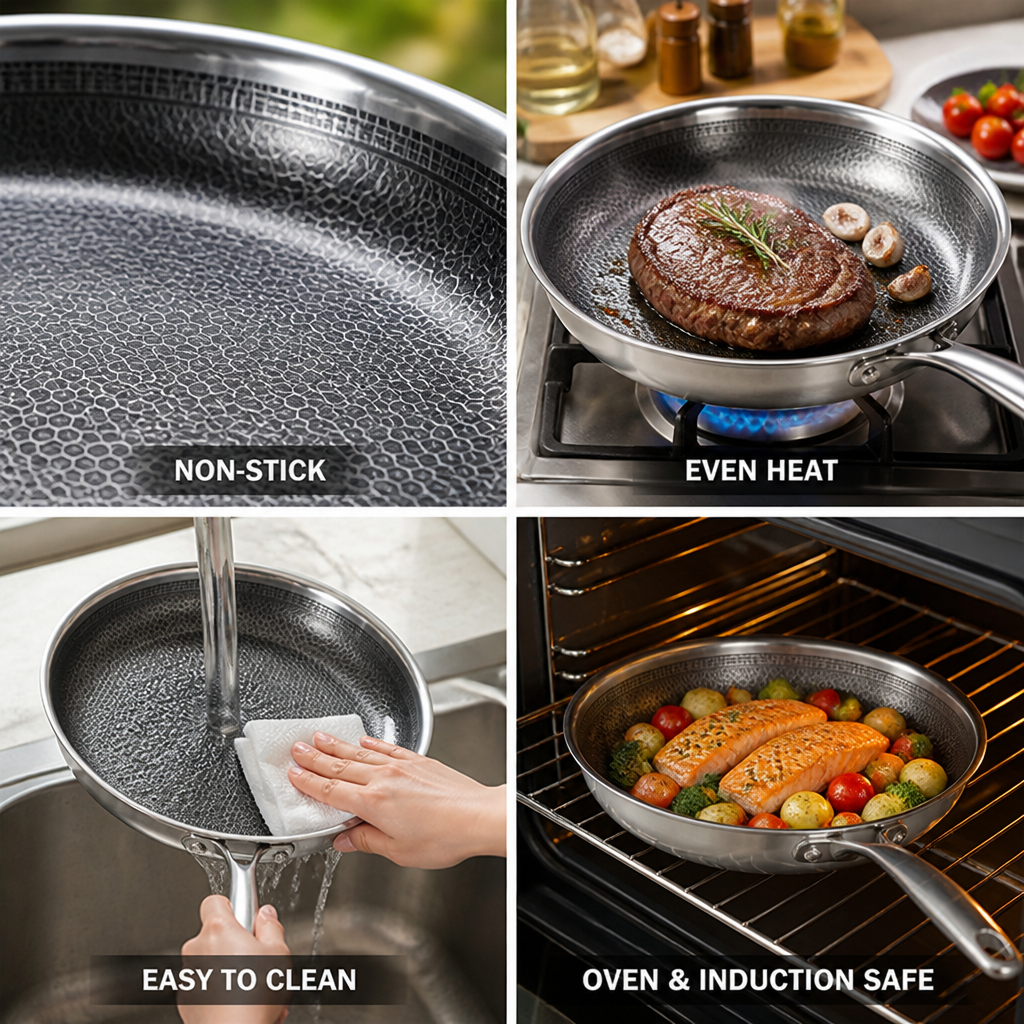3-Layer Stainless Steel Honeycomb Nonstick Frying Pan