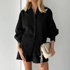 2-Piece Summer Set Blouse & Shorts Breathable Lantern Sleeve