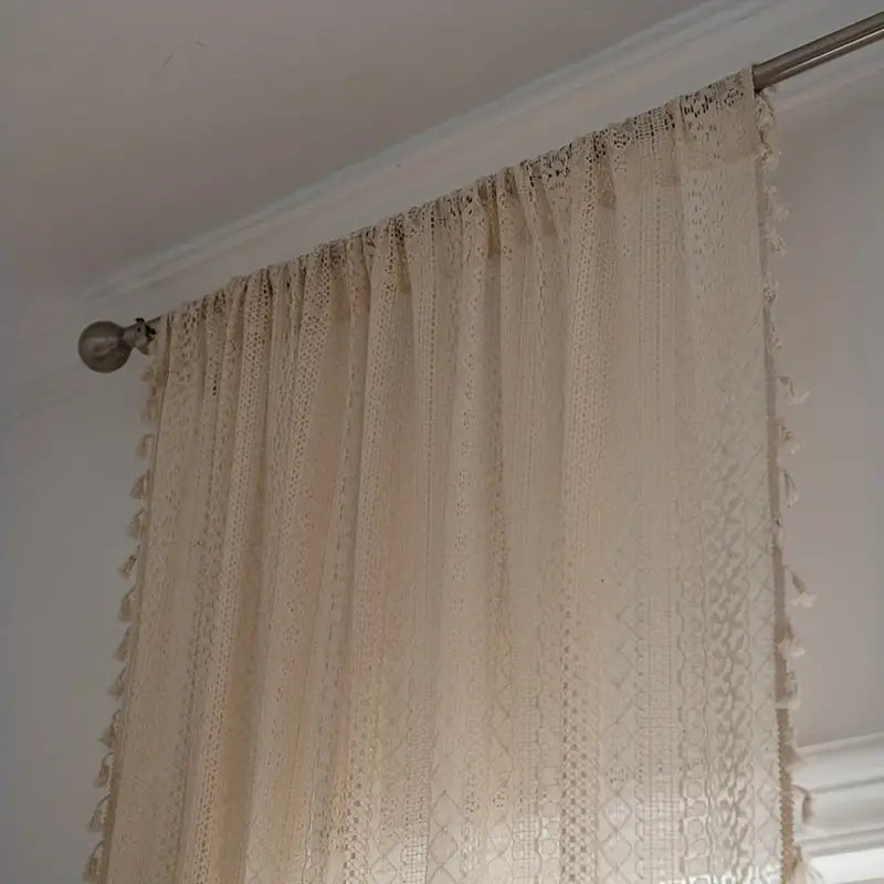 Crochet Curtain with Tassels in Boho Style
