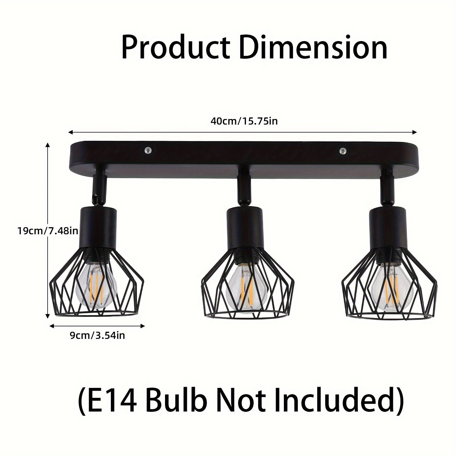 Industrial Black Metal Ceiling Spotlight with Three Lights