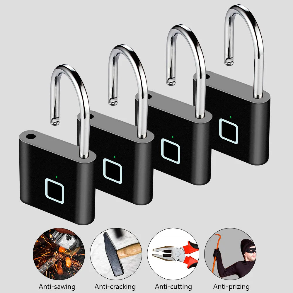 Fingerprint Padlock 0.2s Quick Unlock USB-C Rechargeable IP66 Waterproof
