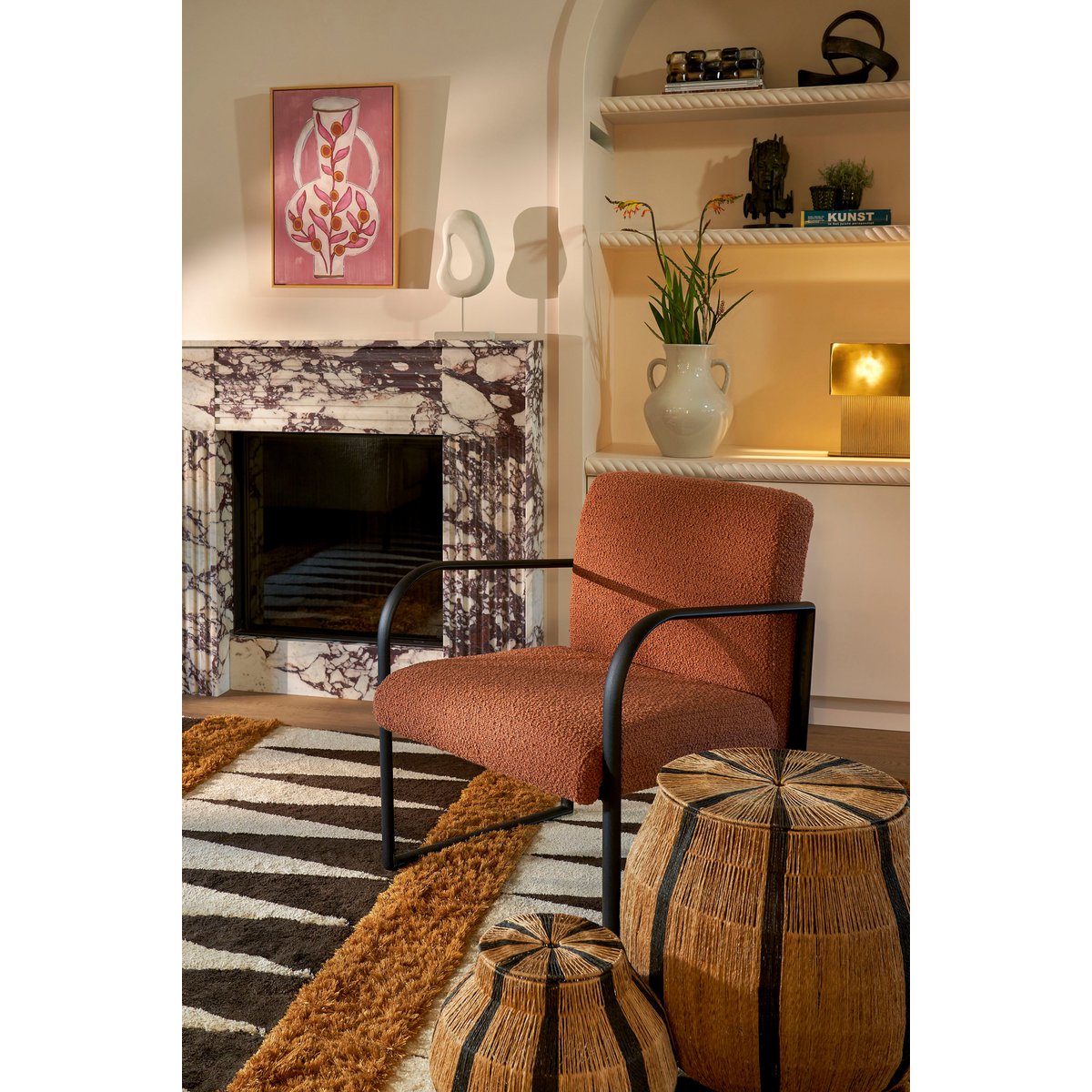 Mangowood Table Decor with Base in White Abstract Design