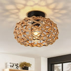 Rustic Handwoven Ceiling Light – Bohemian Hemp Rope Flush Mount