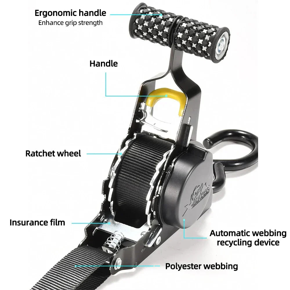 Ratchet Strap Auto-Retractable S-Hook 500 lb