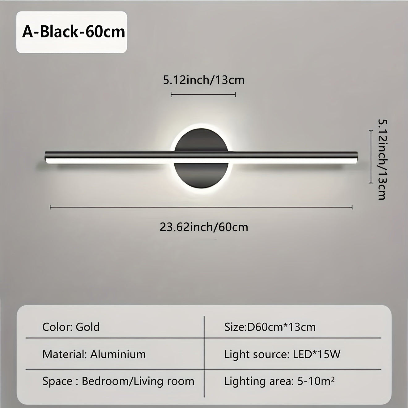 Minimalist Wall Lamp with LED Mirror – Black and Gold Design