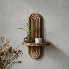 Set of 2 Floating Wood Wall Shelves with Curved Grooved Back