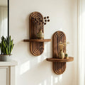 Set of 2 Floating Wood Wall Shelves with Curved Grooved Back