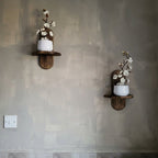 Set of 2 Floating Wood Wall Shelves with Curved Grooved Back