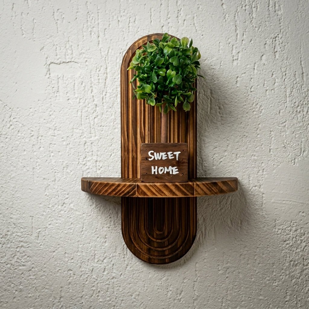 Set of 2 Floating Wood Wall Shelves with Curved Grooved Back