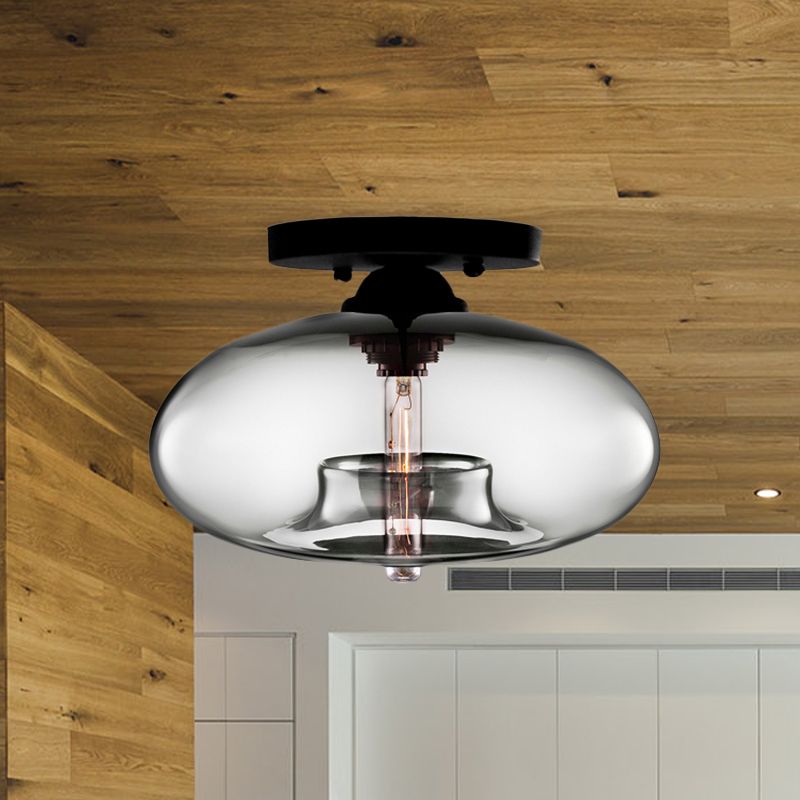 Amber Glass Flush Mount Fixture - Art Deco Style Globe Ceiling Light