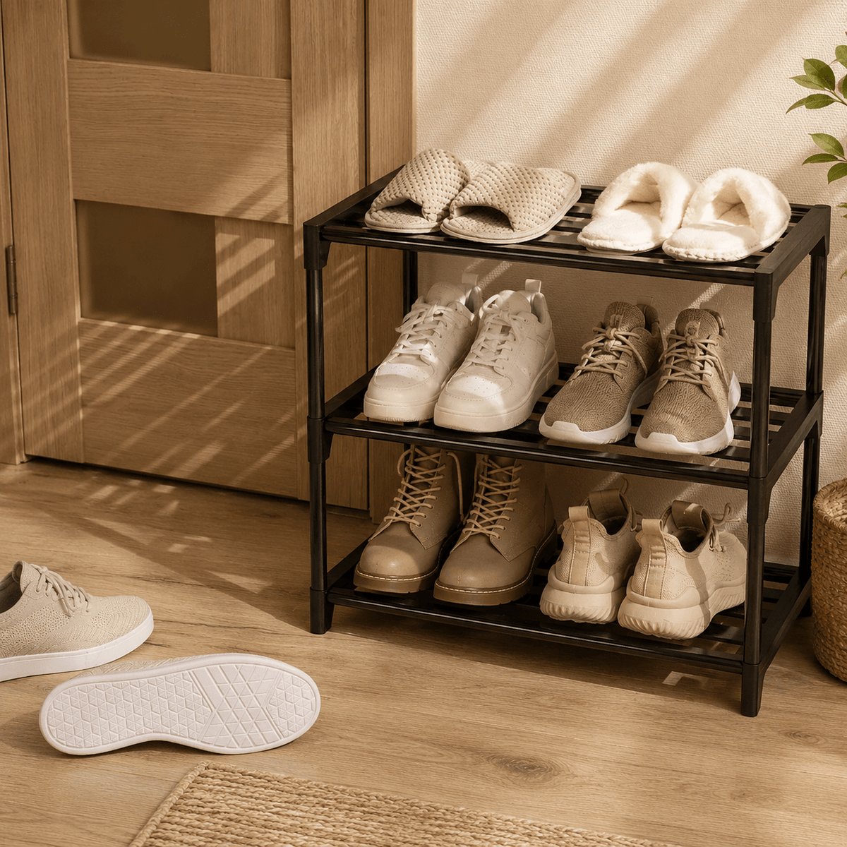 Open Shelf Design 3-Tier Shoe Organizer with Storage