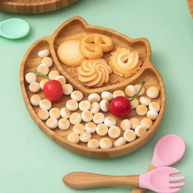 Children's Tableware Set Bamboo Suction Base 4-Piece
