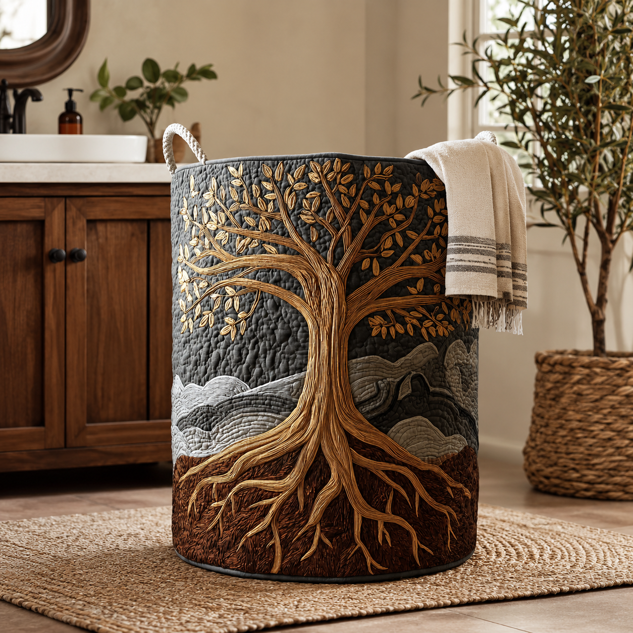 Quilted Cotton-Polyester Self-Standing & Foldable Laundry Basket