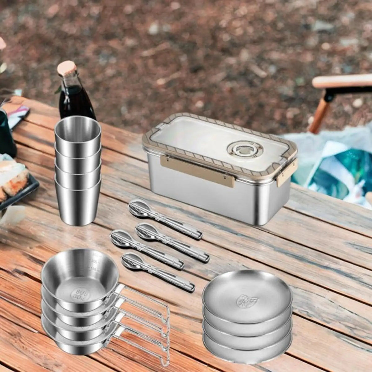 Camping Dinnerware Set Stainless Steel Compact Storage Box