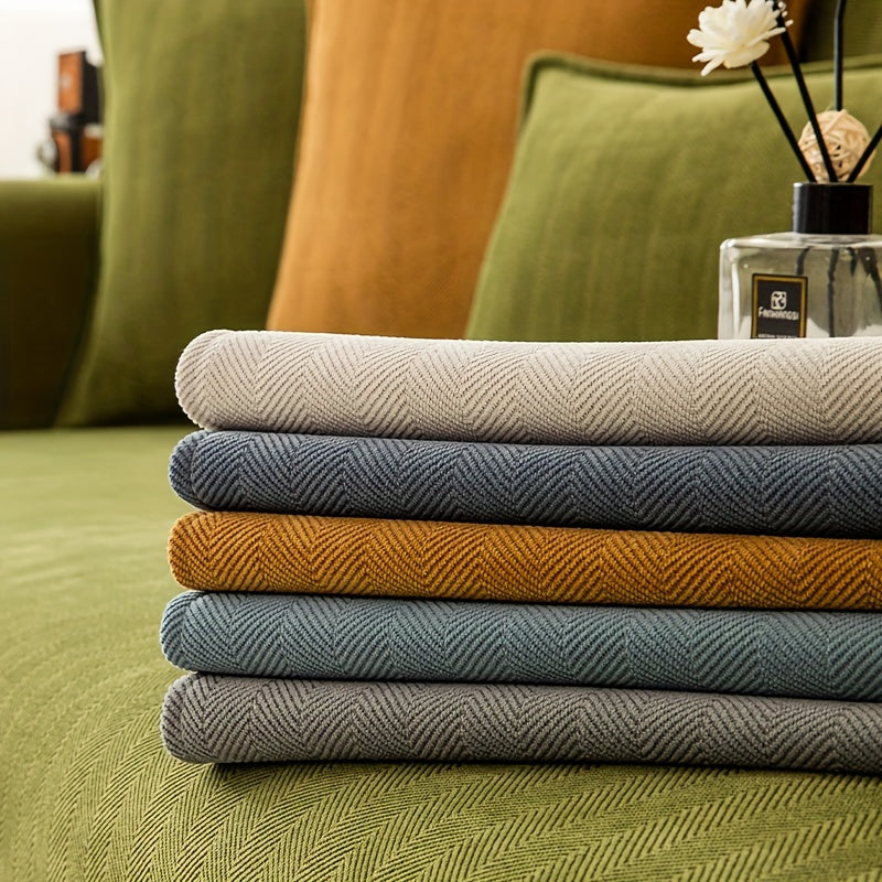 Elastic & Non-Slip Ribbed Chenille Sofa Cover