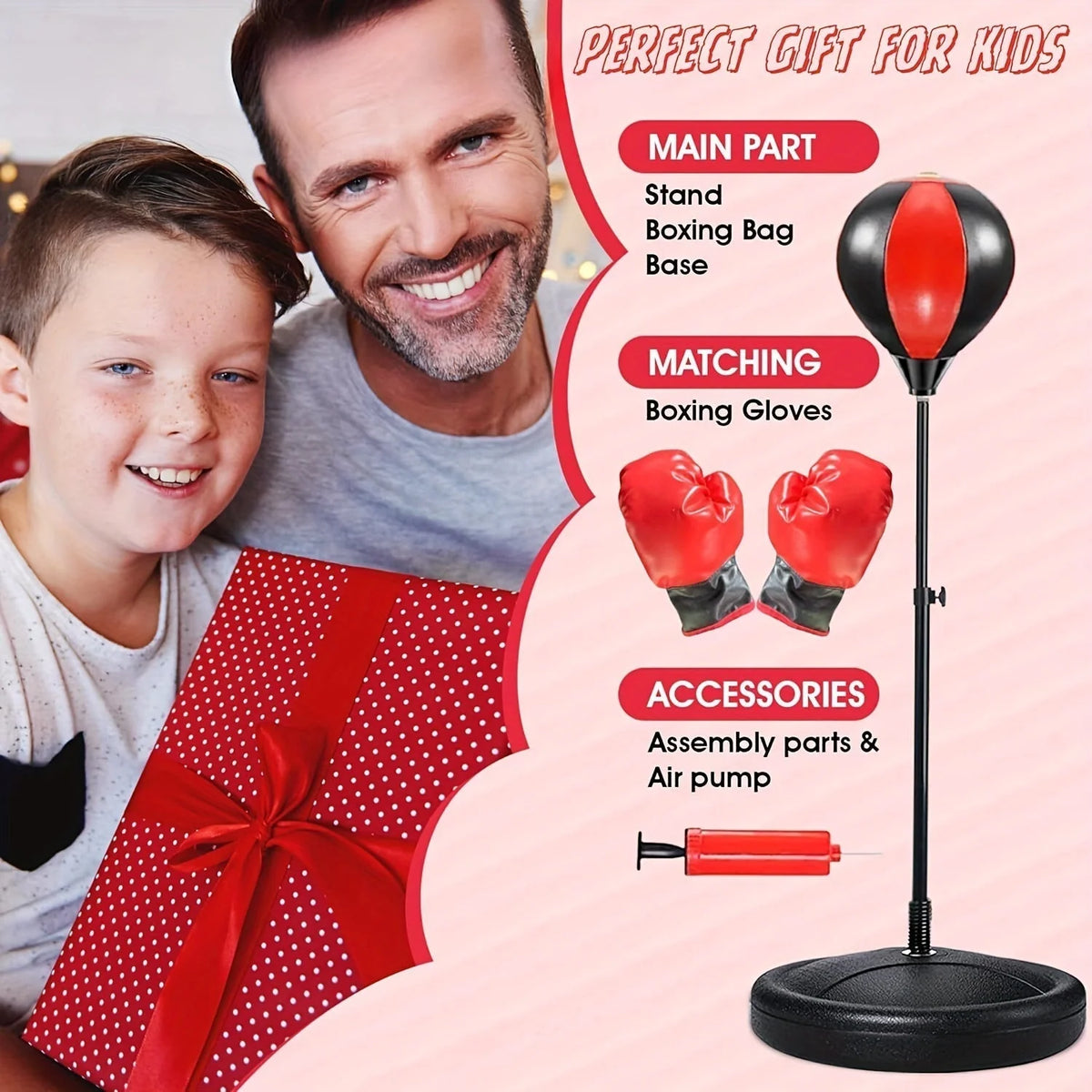 Kids Boxing Set Adjustable Height Gloves & Stable Base