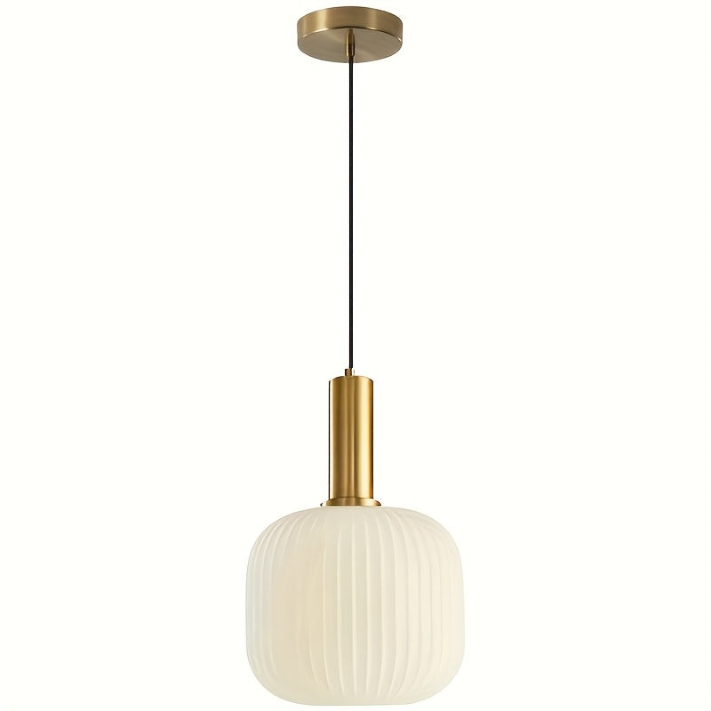 Contemporary Striped Pendant Light Fixture | Ribbed Glass with Brass