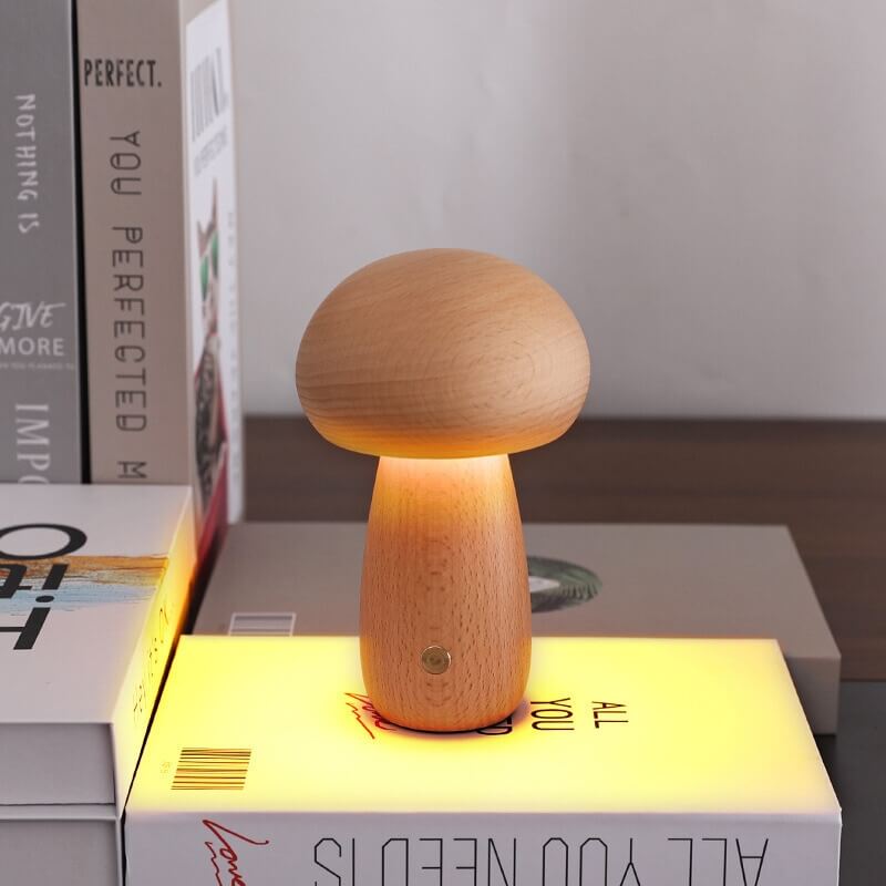 Rechargeable Night Light with Portobello Mushroom Design and Wooden Base