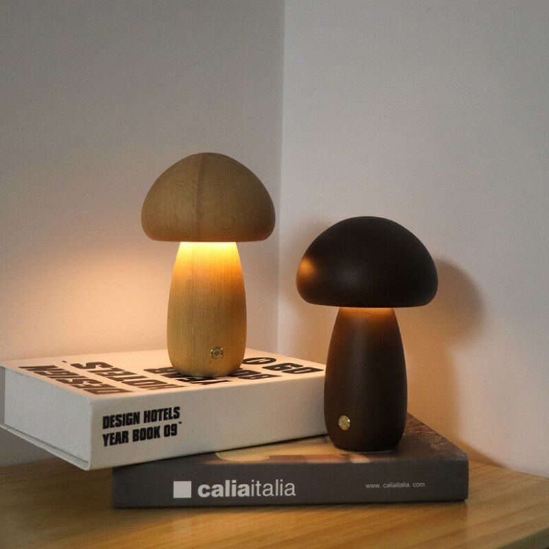 Rechargeable Night Light with Portobello Mushroom Design and Wooden Base