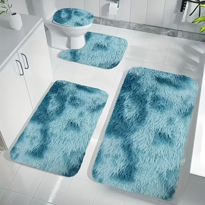 Absorbent Polyester Non-Slip Machine-Washable Bathroom Rug Set (4-Piece)