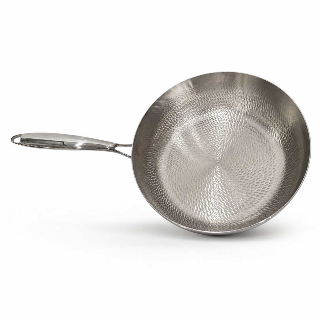 Coating-Free Hammered 304 Stainless Steel Deep Frying Pan