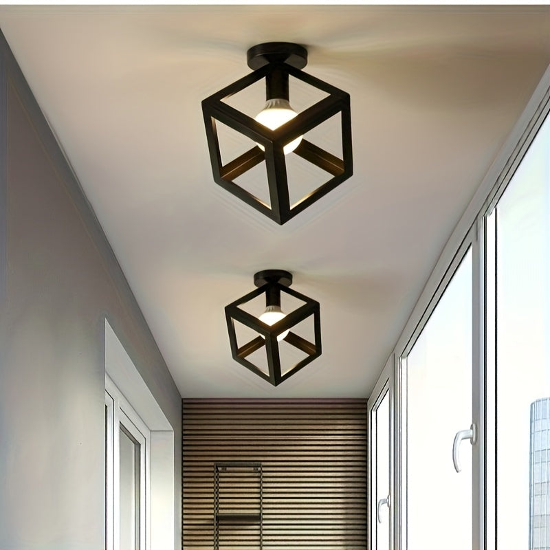 Industrial Style Semi Flush Mount Ceiling Light in Geometric Cube Design