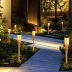 Solar Garden Lanterns - 12-LED Bamboo Flame Lights (Set of 2)