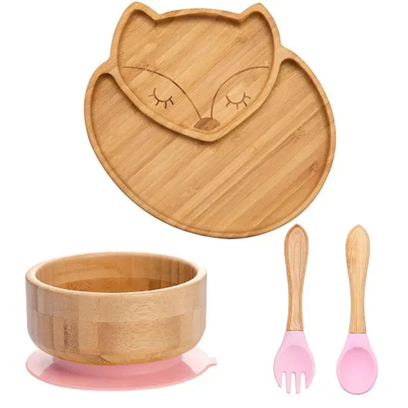 Children's Tableware Set Bamboo Suction Base 4-Piece