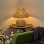 Boho Accent Lamp with USB Power - Woven Bamboo Desk Light