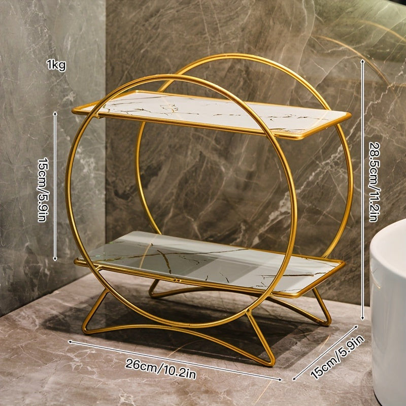 Metal Skincare and Cosmetic Shelf with Cat Ear Base - Two-Tier Organizer