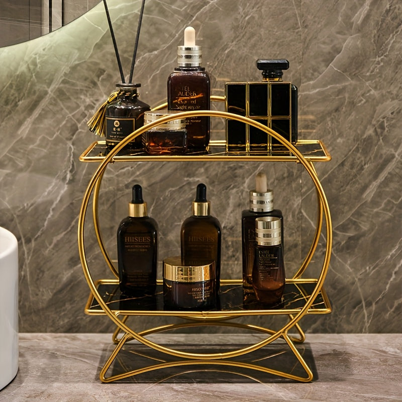 Metal Skincare and Cosmetic Shelf with Cat Ear Base - Two-Tier Organizer