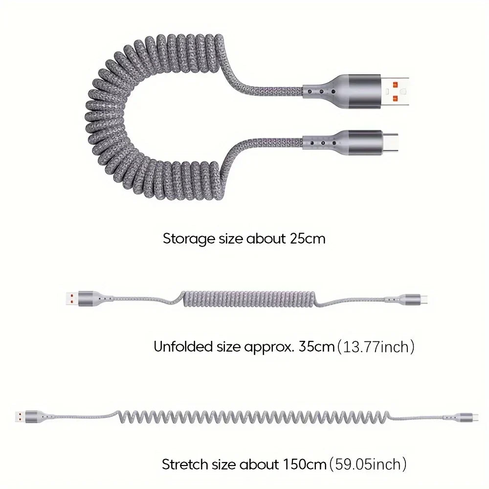 USB-C Charging Cable 100W PD Spring Coil 2-Pack