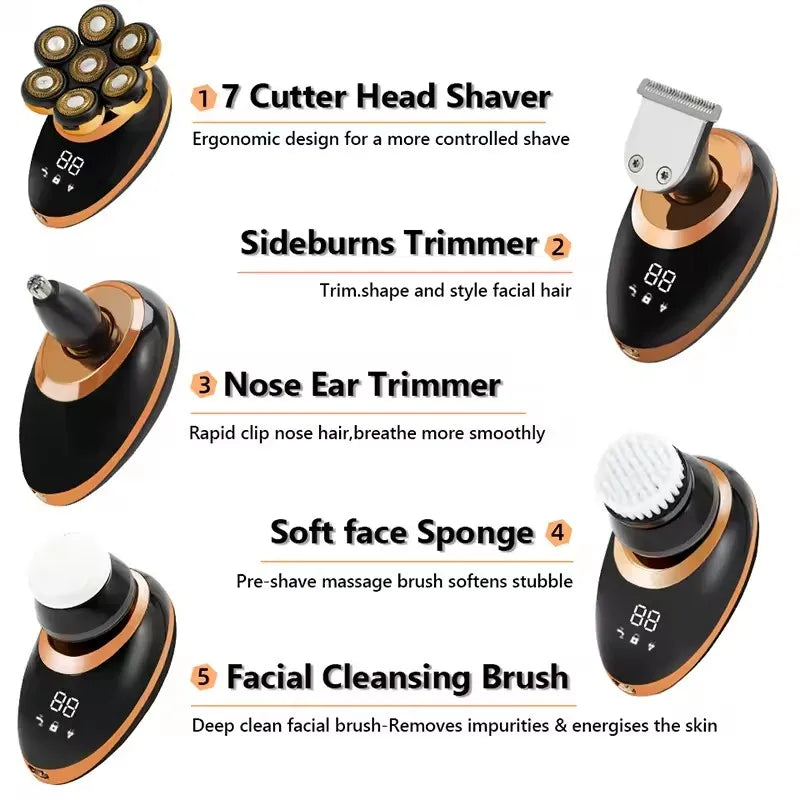 Electric Shaver 7D Floating Heads 5-in-1 Grooming Kit