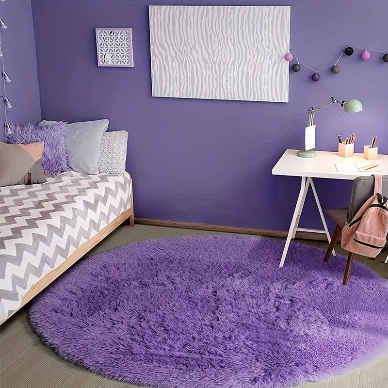 Round Fluffy Rug Ultra-Soft Polyester Non-Slip & Machine Washable