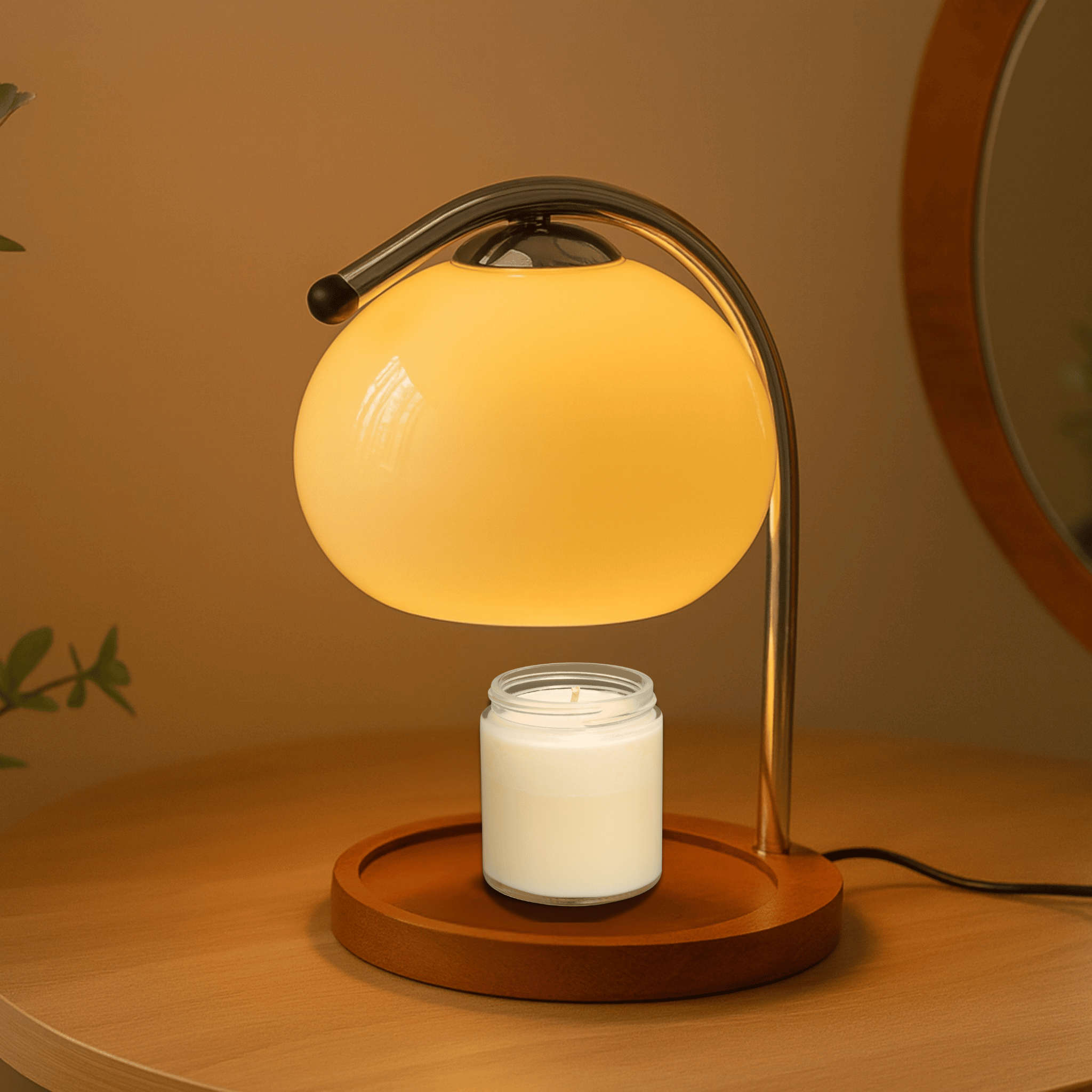 LED Light Table Lamp with Stained Glass Shade and Candle Warmer Base