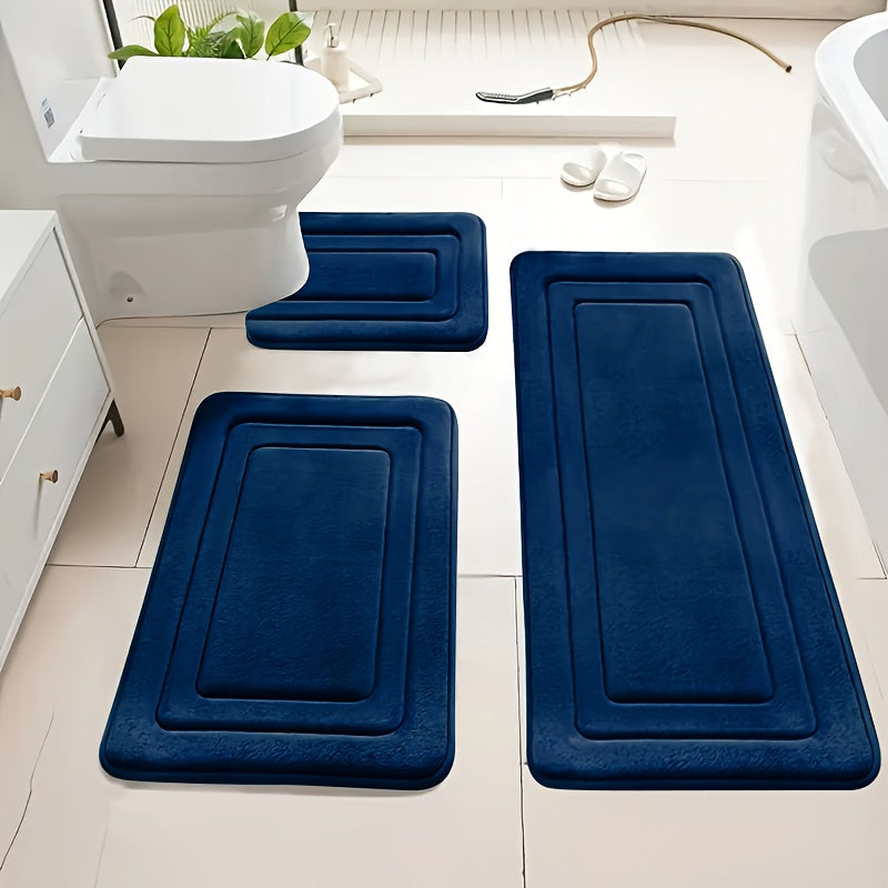 Knit-Look Polyester Non-Slip & Absorbent Bath Mat (Set of 3)