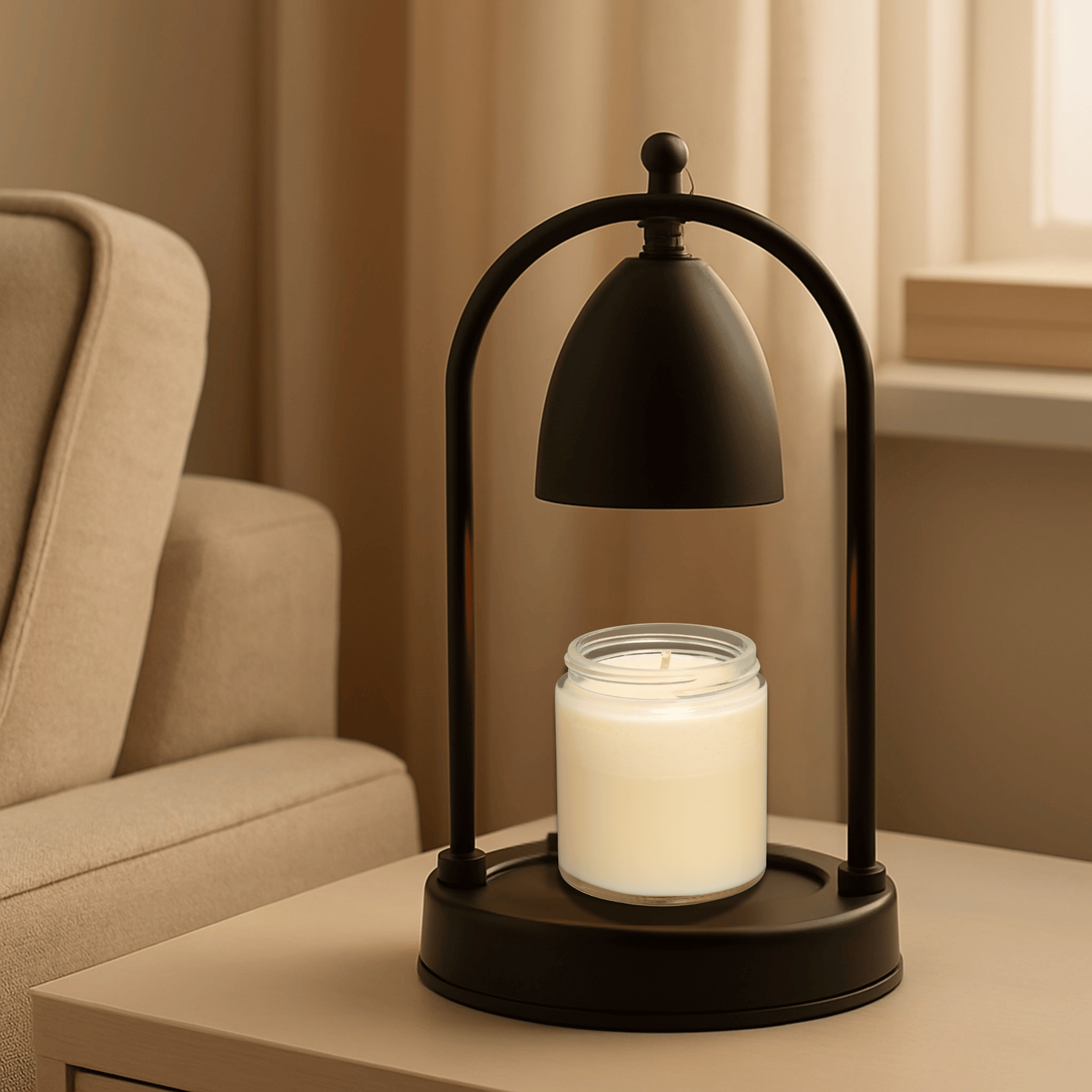 Candle Warmer Lamp for Tabletop with Black Metal Arch Design