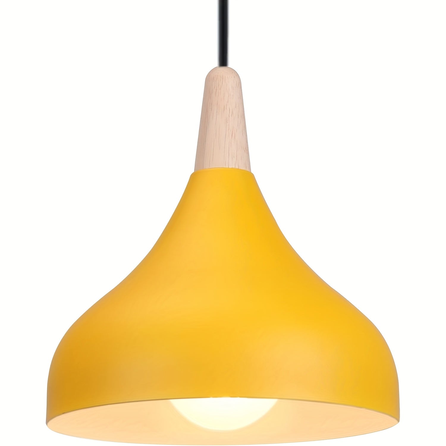 Teardrop Pendant Lighting Fixture – Metal and Wood Hanging Lamp