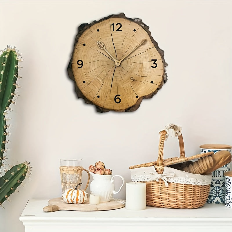 Natural Log Design Wall Clock – Rustic Wood Slice Home Decoration