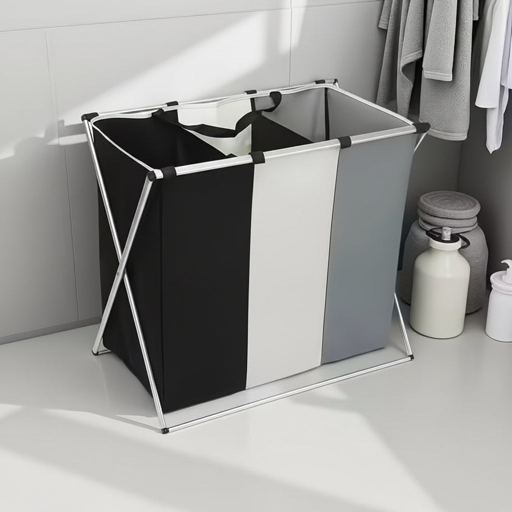 Foldable Aluminum Frame Laundry Sorter (3 Removable Bags)