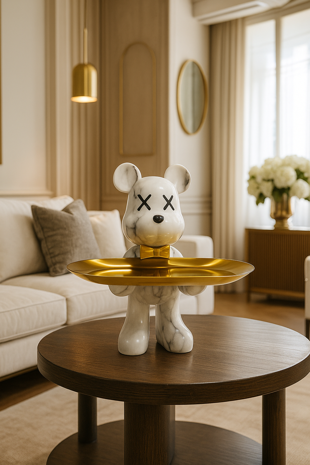 Tabletop Figure of Graffiti Bear with Gold Tray Ornament