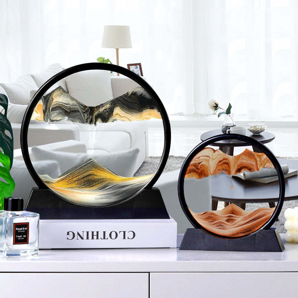 Tabletop Sculpture with Moving Sand Art for Home Decoration