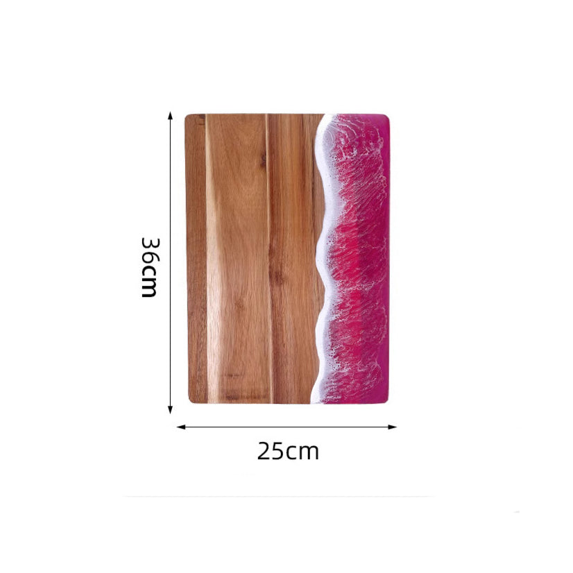 SerenityWave Acacia Wood Serving Board with Ocean-Inspired Design