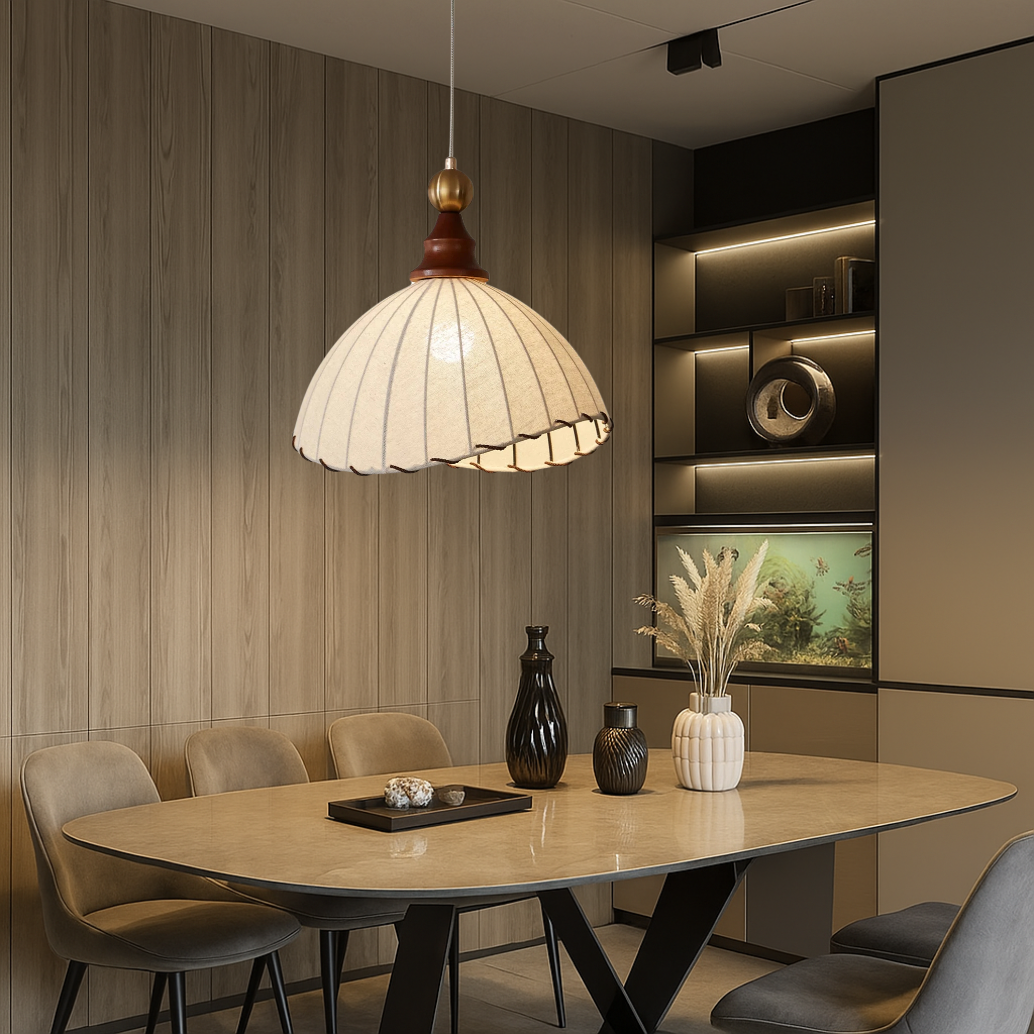 Pleated Fabric Pendant Light in Vintage Style