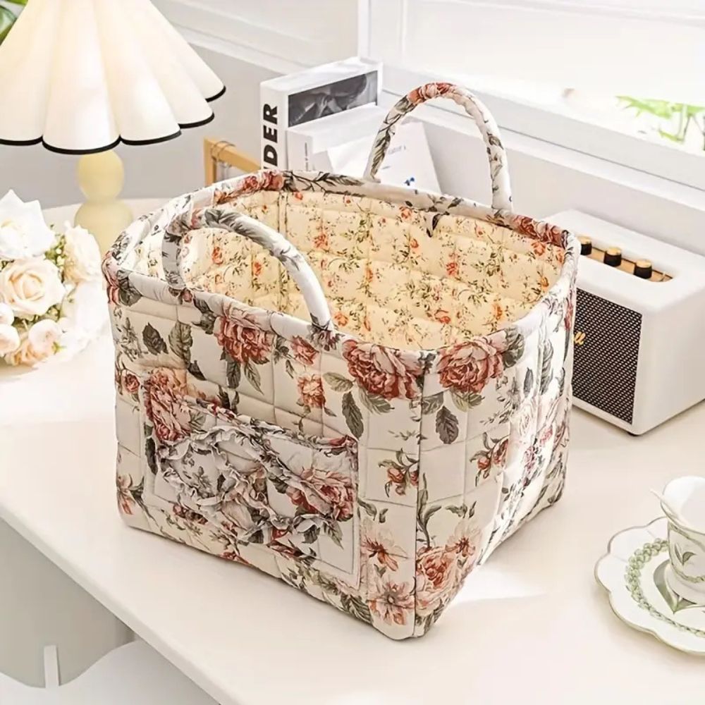 Retro Floral Pattern Storage Basket for Organizing