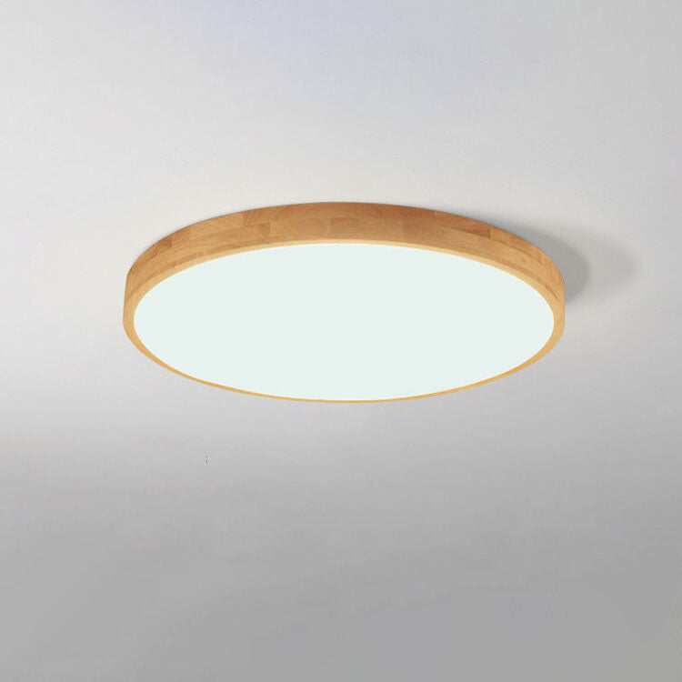 Wooden Framed Round Ceiling Light – LED Flush Mount Fixture