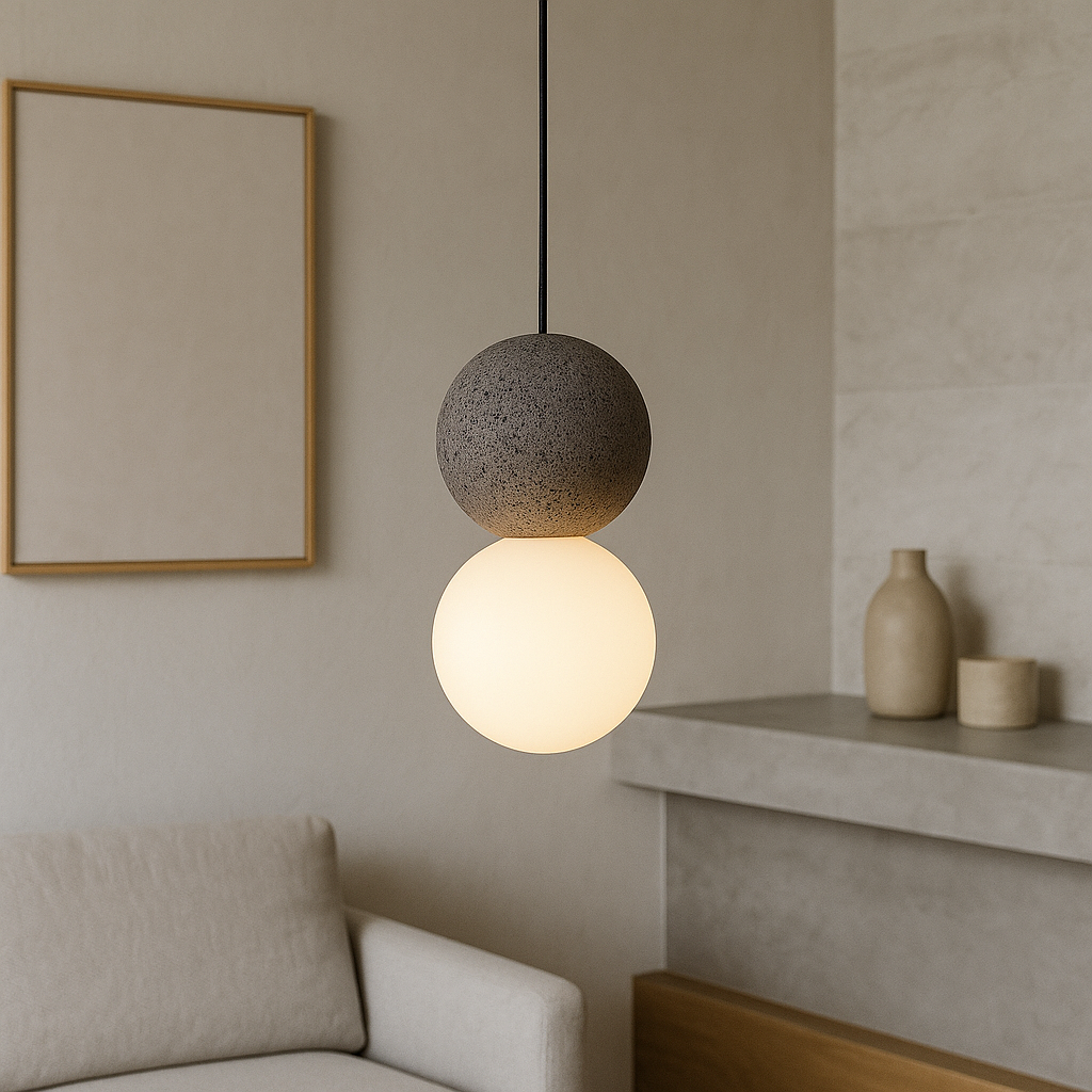 Obsidian Stone Pendant Light with Minimalist Design