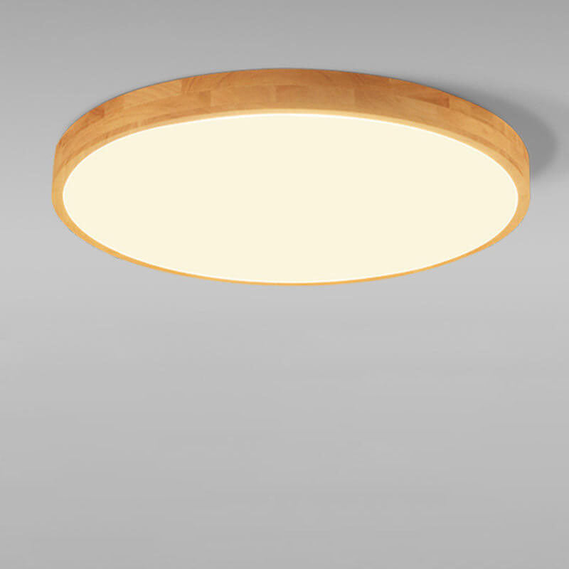 Wooden Framed Round Ceiling Light – LED Flush Mount Fixture